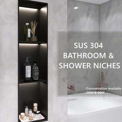 Nicho de ducha de acero inoxidable negro mate impermeable para almacenamiento de champú de baldosas de baño