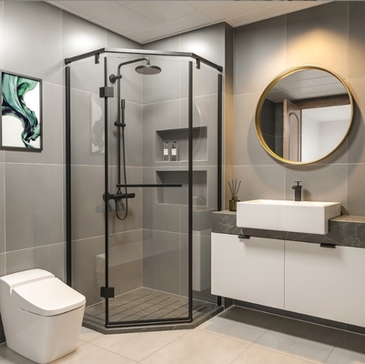 Estante de esquina de cristal de borde de biselado elegante para el baño Sala de ducha en electroplata
