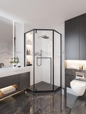 Estante de esquina de cristal de borde de biselado elegante para el baño Sala de ducha en electroplata