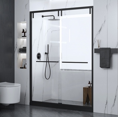 Cabina de ducha de cristal de acero inoxidable con superficie pulida y puertas correderas
