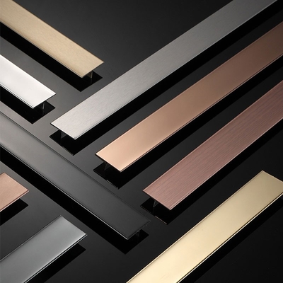 201 304 PVD Perfil T Espejo Oro Metal pulido Decorativo Acero inoxidable T en forma de baldosas Trim Strip para muebles de pared