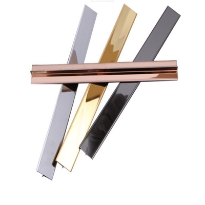 201 304 PVD Perfil T Espejo Oro Metal pulido Decorativo Acero inoxidable T en forma de baldosas Trim Strip para muebles de pared
