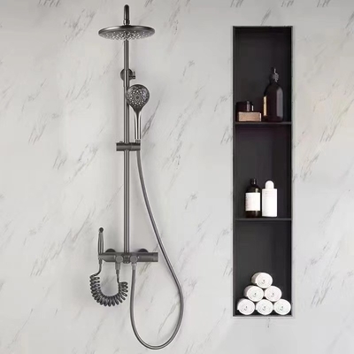 Estante de ducha de acero inoxidable impermeable en negro mate para un hermoso diseño de baño