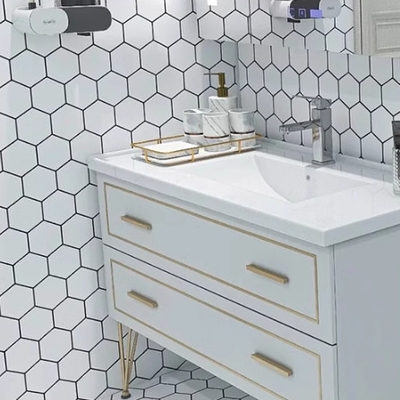 Estilo de diseño moderno Cerámica de suelo hexagonal de color blanco puro con mosaico de vidrio de panal de miel