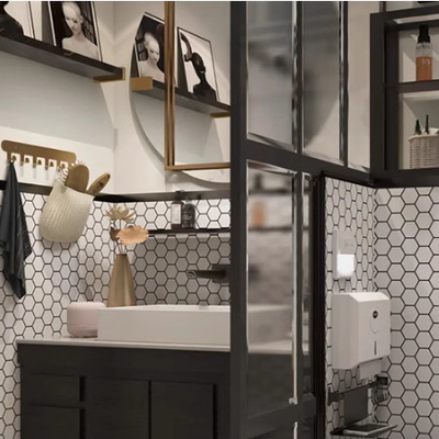 Estilo de diseño moderno Cerámica de suelo hexagonal de color blanco puro con mosaico de vidrio de panal de miel