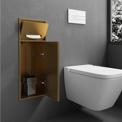 Nicho de baño de superficie de oro cepillado para baño estrecho impermeable y montado con chorro