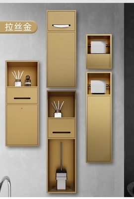 Nicho de baño de superficie de oro cepillado para baño estrecho impermeable y montado con chorro