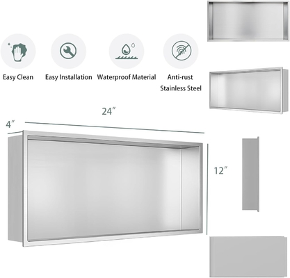 Nicho de ducha de acero inoxidable 12 &quot;x24&quot; y Nicho de pared de doble estante para diseño de hotel moderno